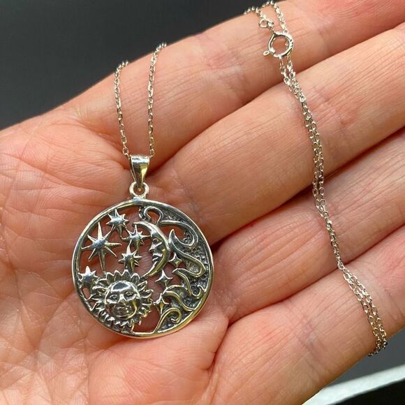 Elements Celestial Sterling Silver Pendant On Sterling Silver Cable Chain - Picture 3 of 5